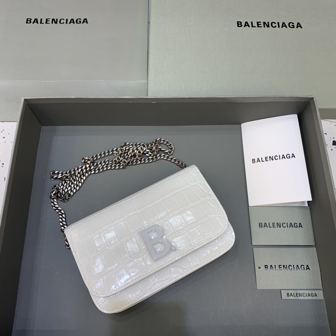 Balenciaga Small Woc Wallet With Chain Crocodile Embossed Shoulder Bag White